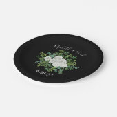 白黒ローズフローラ結婚ズ ペーパープレート (アングル)