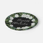 白黒ローズフローラ結婚ズ ペーパープレート (アングル)