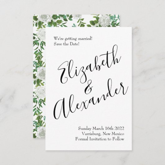 白黒ローズフローラ結婚ズ 招待状 (正面/裏面)