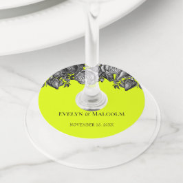 白黒ローズライムグリーン結婚ズ ワイングラスタグ