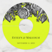 白黒ローズライムグリーン結婚ズ ワイングラスタグ (正面)