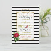 白黒ローズ金ゴールド結婚式招待状 招待状 (スタンド正面)