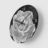 白黒ローズ ラウンド壁時計 (傾斜)