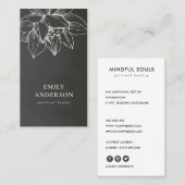 白黒ロータスシンプル霊気スピリチュアル治療器 名刺 (正面/裏面)