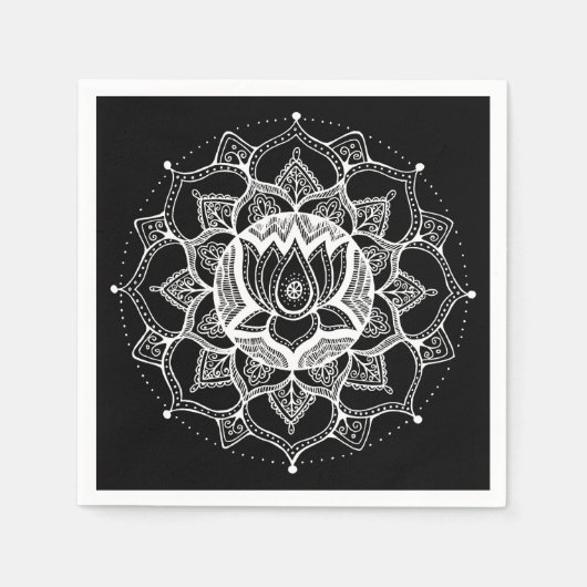白黒ロータスマンダラ スタンダードカクテルナプキン (正面)