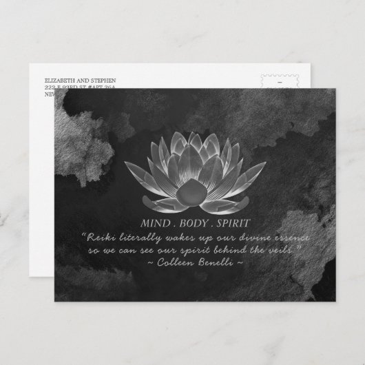 白黒ロータスヨガメディテーションインストラクター引用文 ポストカード (正面/裏面)