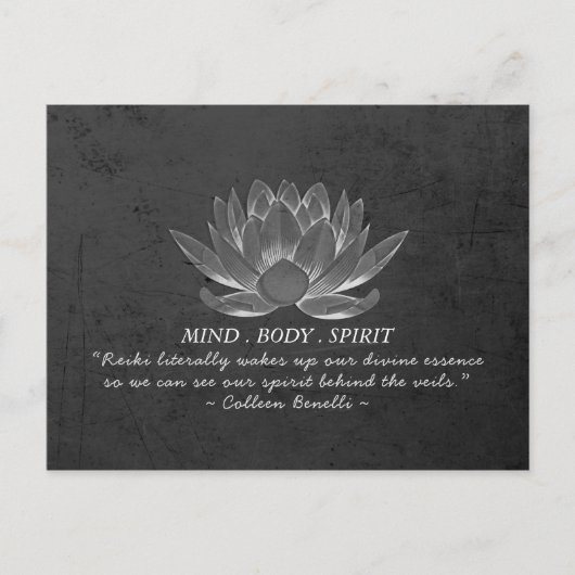 白黒ロータスヨガメディテーションインストラクター引用文 ポストカード (正面)