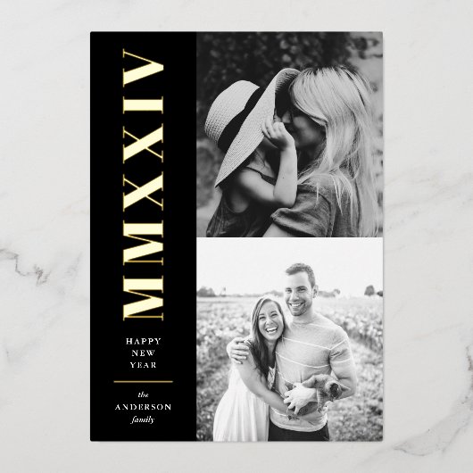 白黒ローマン数字2枚写真 箔シーズンカード (正面)