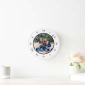 白黒ローマ数字カスタム写真 ラウンド壁時計 (ホーム)