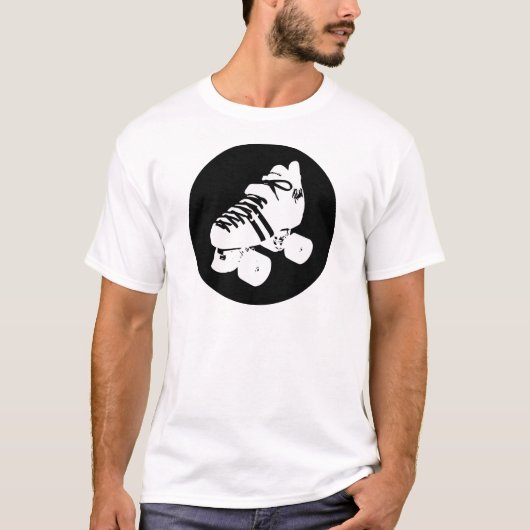 白黒ローラーのダービーのスケートのデザイン Tシャツ (正面)