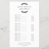 白黒ローレルサービスのメニュー価格表 チラシ (正面)