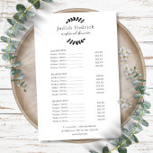 白黒ローレルサービスのメニュー価格表 チラシ