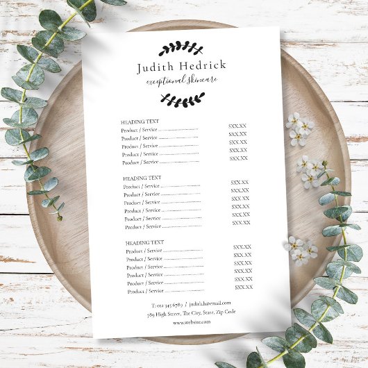 白黒ローレルサービスのメニュー価格表 チラシ