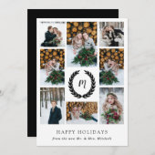 白黒ローレルリースフォトグリッドクリスマス シーズンカード (正面/裏面)