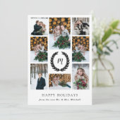 白黒ローレルリースフォトグリッドクリスマス シーズンカード (スタンド正面)