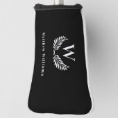 白黒ローレルリース名モノグラム ゴルフヘッドカバー (回転90)