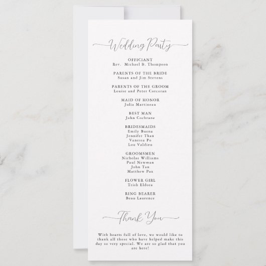 白黒ワイルドケピー優雅な結婚式プログラム (裏面)