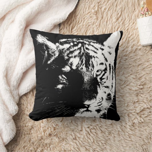 白黒ワイルドタイガーアイズポップ・アートのアート クッション (ブランケット)