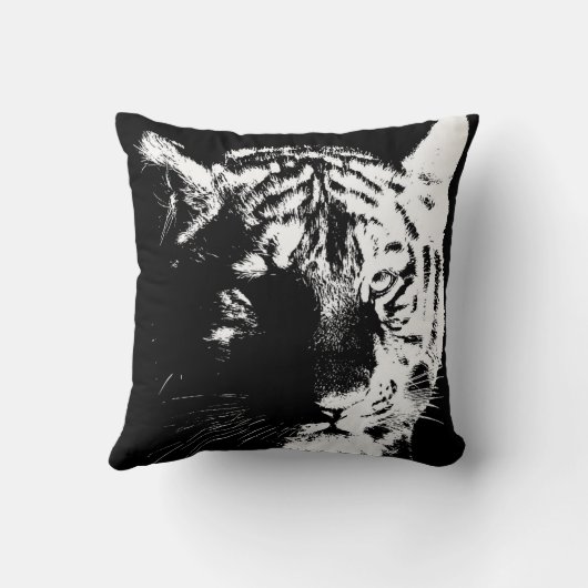 白黒ワイルドタイガーアイズポップ・アートのアート クッション (裏面)