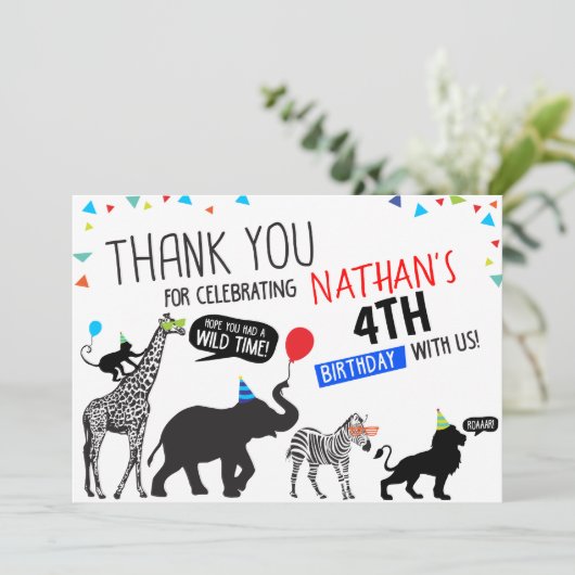 白黒ワイルドパーティーアニマル誕生日ありがとう 招待状 (スタンド正面)