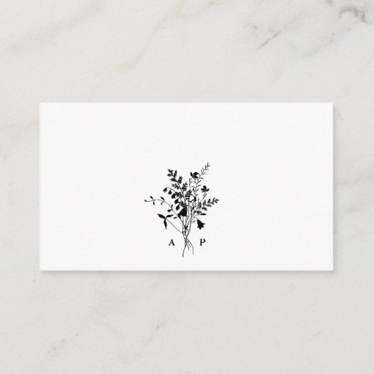 白黒ワイルドフラワーウェディングRSVP エンクロージャーカード (裏面)