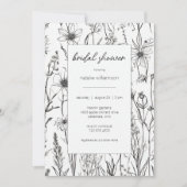 白黒ワイルドフラワーズブライダルシャワー 招待状 (正面)