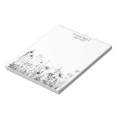 白黒ワイルドフラワーフィールドのカスタマイズ可能 ノートパッド (回転)
