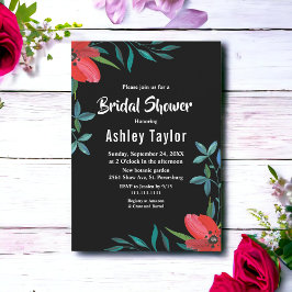 白黒ワイルドフラワーフローラブライダルシャワー 招待状