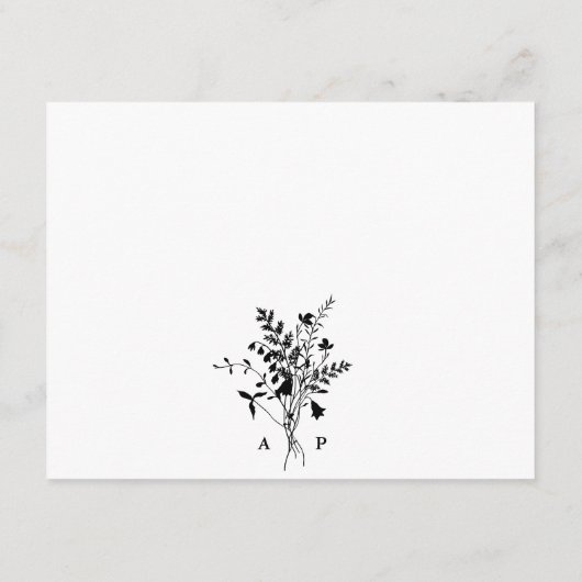 白黒ワイルドフラワーブーケ結婚の詳細 エンクロージャーカード (裏面)