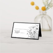 白黒ワイルドフラワーミニマルはっきりしたフローラクラシック プレイスカード (正面)