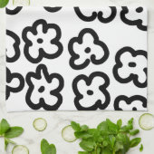 白黒ワイルドフラワーモダントレンディーデザイン キッチンタオル (折り畳み)