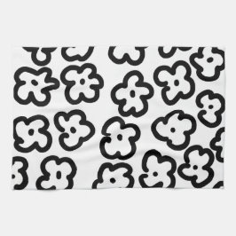 白黒ワイルドフラワーモダントレンディーデザイン キッチンタオル