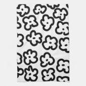 白黒ワイルドフラワーモダントレンディーデザイン キッチンタオル (縦)