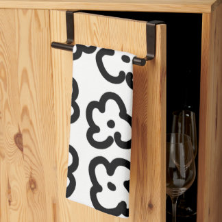 白黒ワイルドフラワーモダントレンディーデザイン キッチンタオル