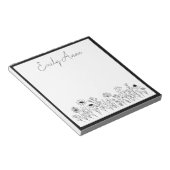 白黒ワイルドフラワーラインスケッチ花 ノートパッド (アングル)