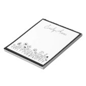 白黒ワイルドフラワーラインスケッチ花 ノートパッド (回転)