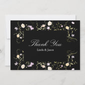 白黒ワイルドフラワー結婚ズのサンキューカード 招待状 (正面)