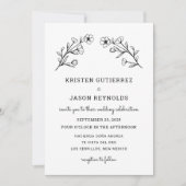 白黒ワイルドフラワー結婚式招待状 招待状 (正面)