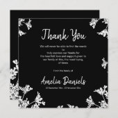 白黒ワイルドフラワー葬儀サンキューカード 招待状 (正面/裏面)
