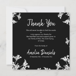 白黒ワイルドフラワー葬儀サンキューカード 招待状