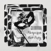 白黒ワイルドマスカレードボールパーティー 招待状 (正面/裏面)