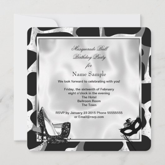 白黒ワイルドマスカレードボールパーティー 招待状 (裏面)