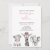 白黒ワイルドワンガールの最初の誕生日パーティー 招待状 (正面)