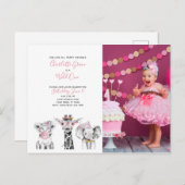 白黒ワイルドワンガール初の誕生日写真 インビテーションポストカード (正面/裏面)