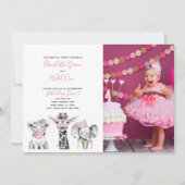 白黒ワイルドワンガール初の誕生日写真 招待状 (正面)