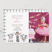 白黒ワイルドワンガール初の誕生日写真 招待状 (正面/裏面)