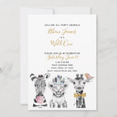 白黒ワイルドワンチャイルドファースト誕生日パーティー 招待状 (正面)