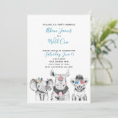 白黒ワイルドワンボーイズファースト誕生日パーティー 招待状 (スタンド正面)