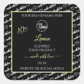 白黒ワードアートクリーム製品ラベルのロゴ スクエアシール (正面)