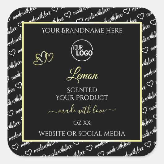 白黒ワードアートクリーム製品ラベルのロゴ スクエアシール (正面)